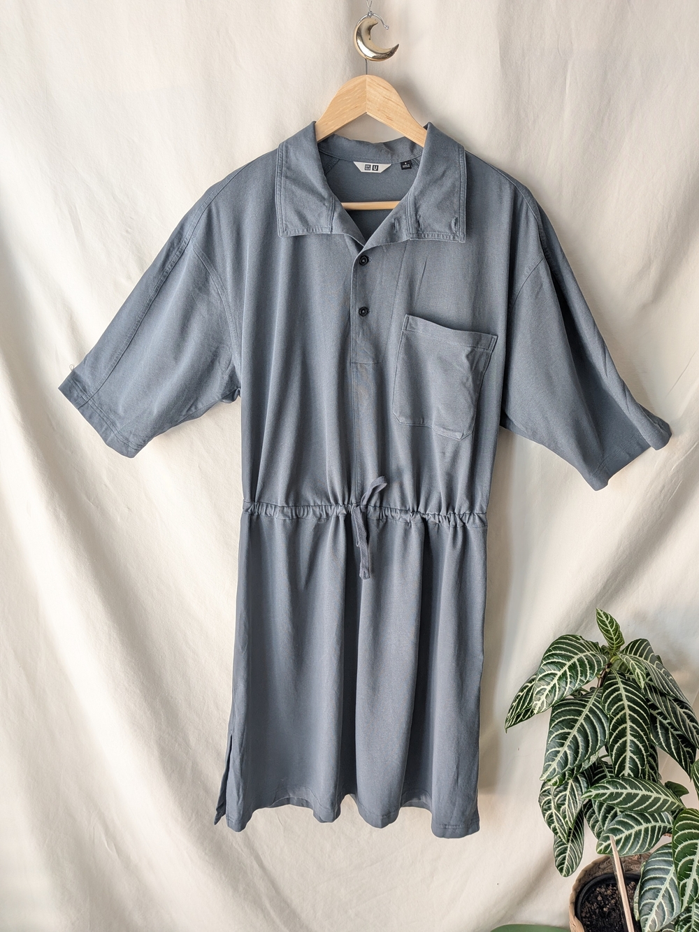 Uniqlo Slate Blue Drawstring Shirt Dress